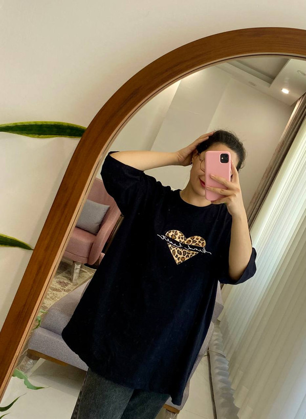 تیشرت زنانه سایز بزرگ 5XL باکسی قلب پلنگی + خرید قسطی